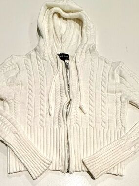 Streetwear Society Cream Cable-Knit Hooded Zip Cardigan